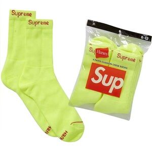 Supreme Hanes Crew Socks (4 Pack) Fluorescent Yellow